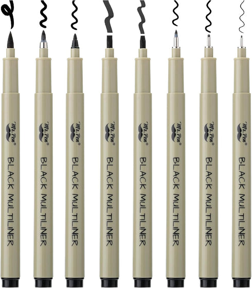 Mr. Pen- Drawing Pens for Artists, 8 Pack, Black Multiliner, Artist pens, Micro Pens for Drawing, Ink Pens for Drawing, Sketch Pens, Micro Pen, Fi...