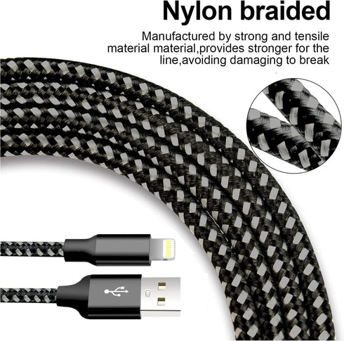 cugunu iPhone Charger, 5 Pack 3/3/6/6/10FT Apple MFi Certified USB Lightning Cable Nylon Braided Fast Charging Cord Compatible for iPhone 14/13/12...