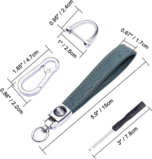 Wisdompro Microfiber Leather Car Keychain, Key Fob Keychain Leather Key Chain Holder with 3 Keyrings and 1 Screwdriver for Men and Women - Blue-gr...