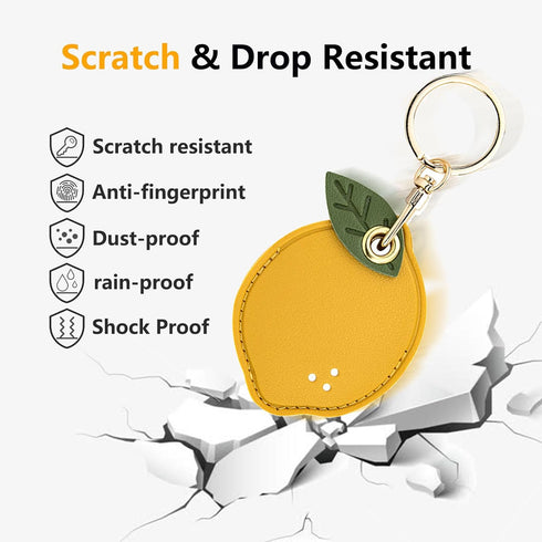 Cute Leather Keychain Case for Apple AirTag, Tile Mate, Galaxy SmartTag, eufy SmartTrack Link and Key Fob, Anti-Scratch (lemon)...