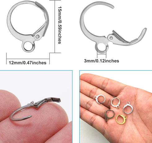 150 Pcs Hypoallergenic French Earring Hooks Leverback Earwires Round Earring Hooks Earring Supplies Findings Ear Wire with Open Loop for Earring D...
