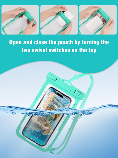 2 Pack Waterproof Phone Pouch, Universal Cell Phone Dry Bag, Large Phone Protector Pouch for iPhone 15 14 13 Pro Max Galaxy Up to 7" [Case Friendl...