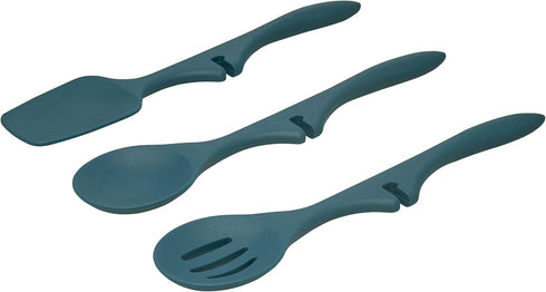 Rachael Ray Kitchen Tools and Gadgets Nonstick Utensils/Lazy Spoonula, Solid and Slotted Spoon, 3 Piece, Marine Blue...