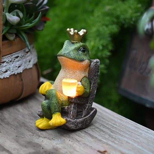 Miniature Frog Garden Statue with Solar Light Home Decor Fairy Garden Accessories Frog Decor for Patio, Balcony, Yard, Lawn Bedroom 2.3"x3.3"x5"...