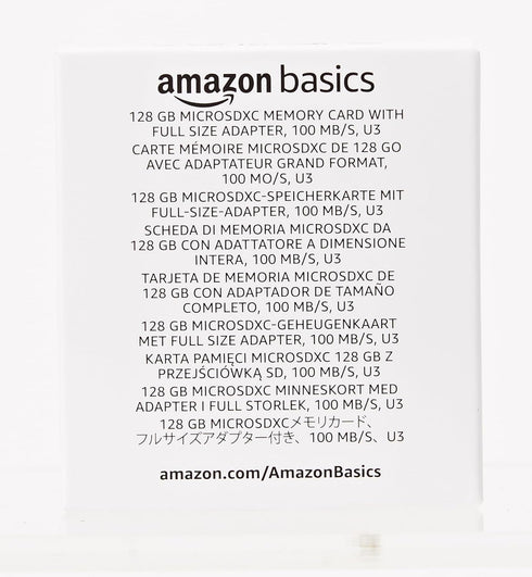Amazon Basics Micro SDXC Memory Card with Full Size Adapter, A2, U3, Read Speed up to 100 MB/s, 128 GB, Black...