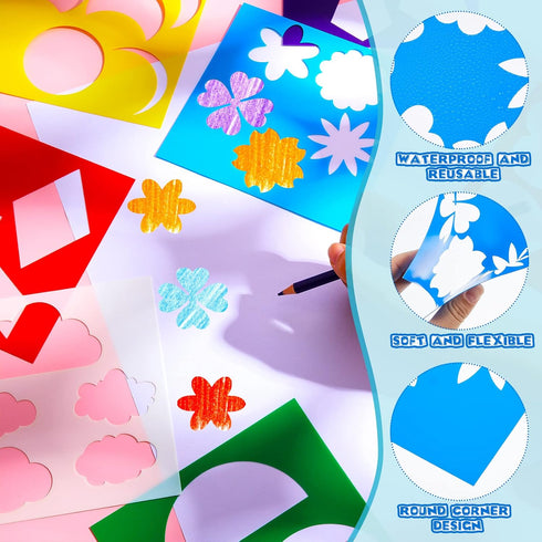 16 Pieces Geometric Shapes Stencils Template Set for Kids Children Simple Painting Stencils Colorful Drawing Templates Art Painting Templates for ...