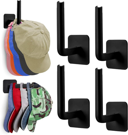 Hat Rack for Wall Hat Organizer, 4-Pack Hat Racks for Baseball Caps, Adhesive Hat Hooks for Wall, No Drilling Hat Hangers for Closet Cowboy Hat Ho...