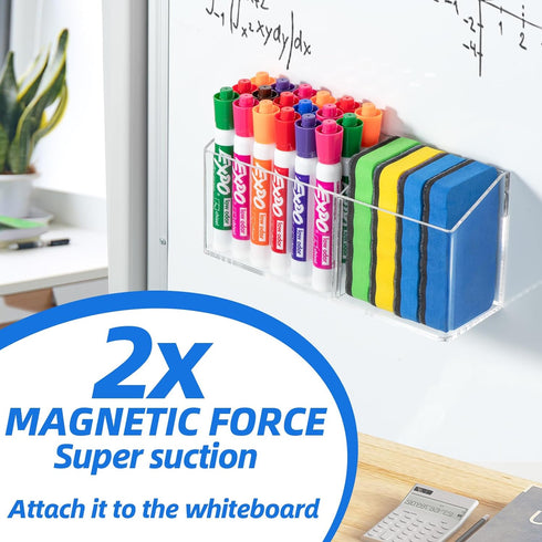 Magnetic Dry Erase Marker Holder, Large Magnetic Pen Holder, Magnetic Marker Holder, Magnetic Glass Whiteboard Holder with Movable Dividers, Stron...