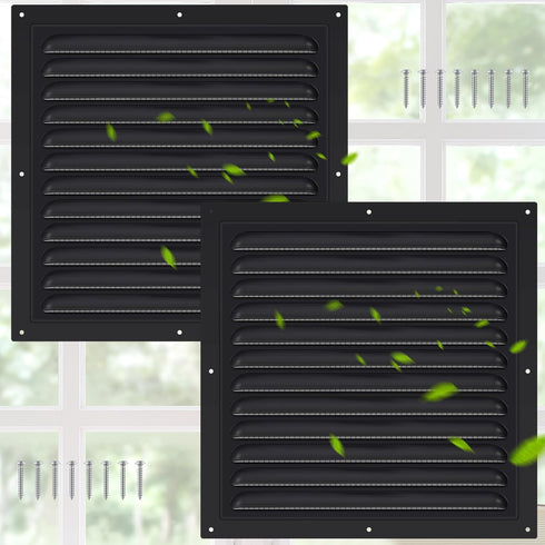 2pcs Attic Vents Gable Vents Aluminum Wall Vent Metal Shed Vent with Screen Mesh Square Vent Louver Vent Grille for Exterior Door House Attic Gara...