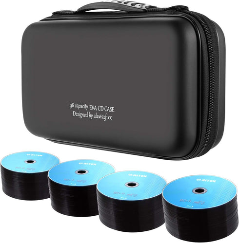 alavisxf xx CD Case, 96 Capacity EVA Protective Blu-ray DVD Case Portable Zipper CD Case Holder Disc Storage Organizer Wallet Bag for Car Home Tra...