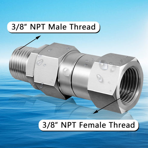3/8 NPT Pressure Washer Swivel Fitting, Anti Twist 3/8 Male to Female Stainless Steel Connector Joint, 360 Degree Kink Free Swivel Fitting For Pre...