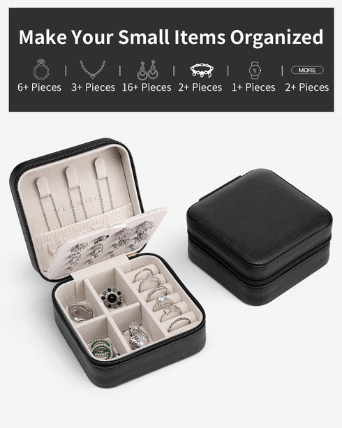 Vlando Travel Jewelry Case, Small Travel Jewelry Organizer Box for Girls Women - Black...