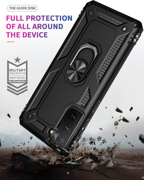 Androgate for Samsung Galaxy S21 5G Case with HD Screen Protectors, Military-Grade Metal Ring Holder Kickstand 15ft Drop Tested Shockproof Cover C...