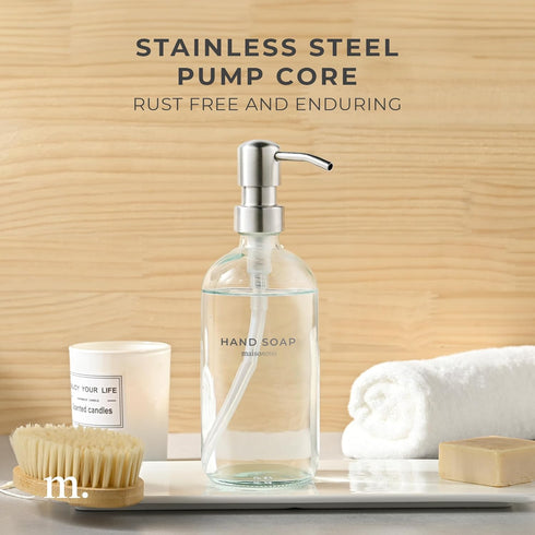 MaisoNovo Hand Soap Dispenser for Bathroom | 16.9 fl oz Clear Glass Silver Pump x 1...
