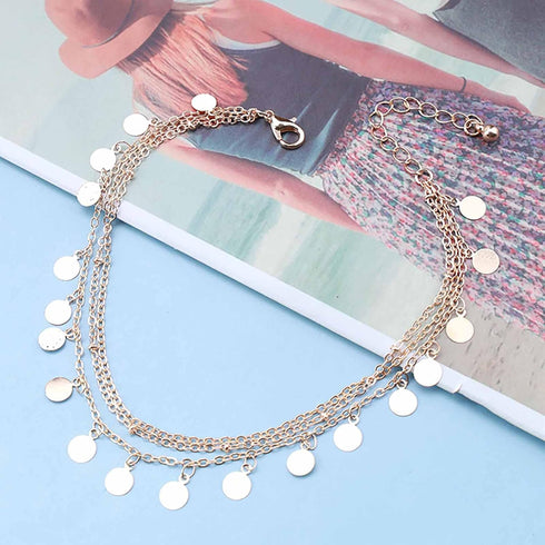 Boho Coin Anklet Bracelet Layered Coin Pendant Ankle Bracelet Vintage Disc Chain Anklet Gold Round Coin Disc Anklet Foot Chain Jewelry for Women...