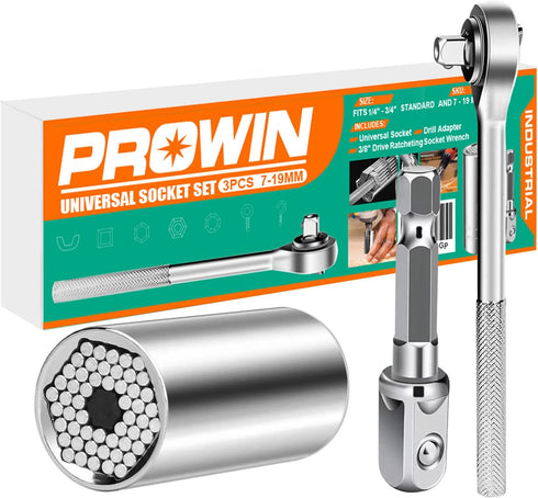 Prowin 3pcs Universal Socket Wrench Ratchet Useful Tool Sets for Men Father's Day Gifts Power Drill Adapter Retract to Form Almost Any Shape ?1/4i...