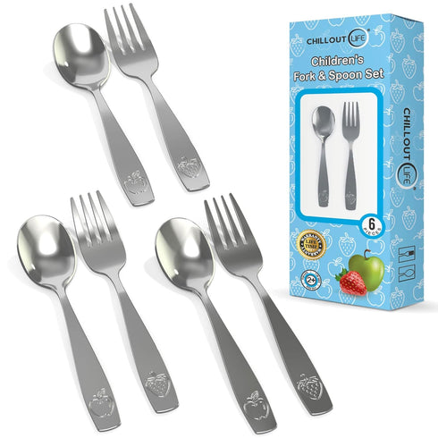 CHILLOUT LIFE Stainless Steel Kids Silverware Set 6 Pieces - Child and Toddler Safe Flatware - Kids Utensil Set - Metal Kids Cutlery Set (Includes...