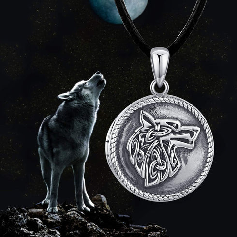 CHENGHONG Wolf Locket Necklace 925 Sterling Silver Locket Necklace That Holds Pictures Vintage Oxidized Viking Necklace Celtic Wolf Pendant Jewelr...