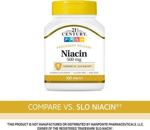 21st Century Niacin 500 mg Prolonged Release Tablets, 100 Count (27474)...