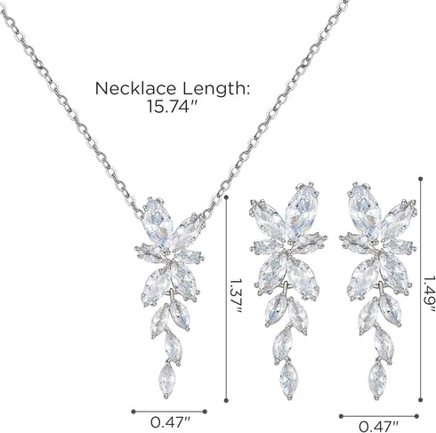 SWEETV Wedding Jewelry for Bride Bridesmaids,Marquise Cubic Zirconia Necklace Earrings Set, Bridal Jewelry Set for Wedding Party...
