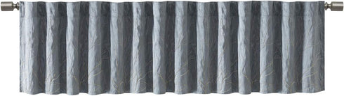Madison Park Andora Embroidered-Rod Pocket Valance, Tree Small Faux Silk Valances for Window, 50" x 18", Blue...