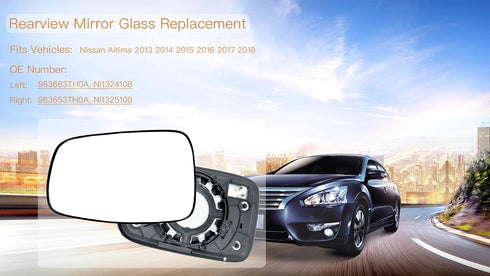 Mirror Glass Compatible with 2013-2018 Nissan Altima Sedan with Backing Plate Passenger Right Side...