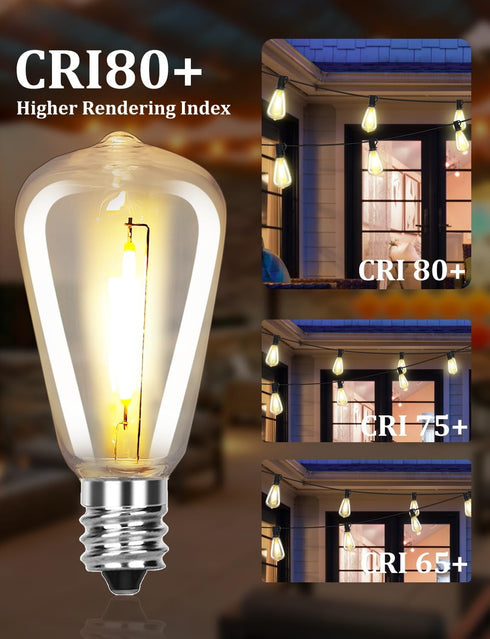 SUNSGNE 25Pack LED String Light Bulbs, ST38 Shatterproof Replacement Bulbs for Outdoor String Lights, 0.6Watt Equvanlent to 5Watt Incandescant Bul...