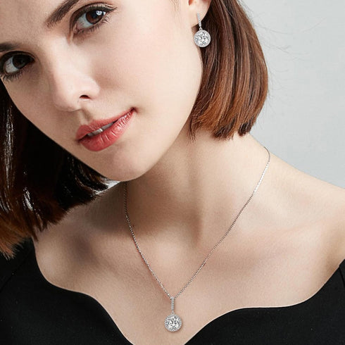 EVER FAITH 925 Sterling Silver CZ Gorgeous Round Cut Wedding Pendant Necklace Earrings Set for Women...