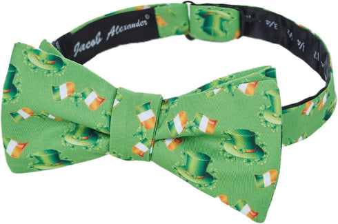 Jacob Alexander Men's Happy Saint Patrick's Day Leprechaun Hat Ireland Flag Diagonal Freestyle Self-Tie Bow Tie - Green...