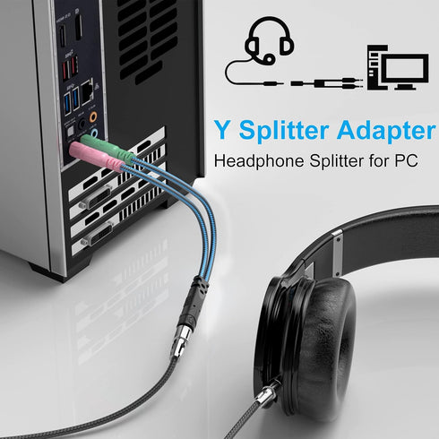 ENVEL Headphone and Microphone Splitter Cable for PC 3.5mm Jack Adapter Convertors 3.5mm Y Splitter Audio Transform Female to 2 Dual 3.5mm Male fo...