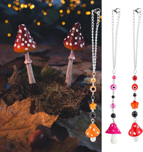 5 Pack Car Evil Eye Beaded Charms Car Hanging Accessories, Car Hanging Ornament Rear View Mirror Pendant Mushroom Mirror Hanging Car Interior Acce...