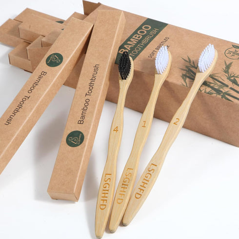Bamboo Toothbrushes (10Pack),BPA Free Soft Bristles Toothbrushes,Natural Wood Toothbrushes Bulk, Reusable Travel Toothbrushes...