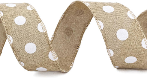 Burlap Ribbon Wired,1-1/2"x10 Yard,White Polka Dots Rustic Ribbon for Easter, Christmas, Wreath, Spring, Summer, Wedding, Baby Shower, Birthday...