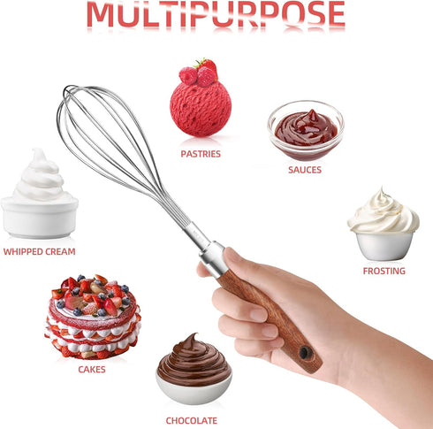 Whisk for Cooking,Stainless Steel Wire Wooden Handle Kitchen Hand Whisk Multi Function Non Stick Balloon Whisk Egg Beater for Blending Whisking Be...