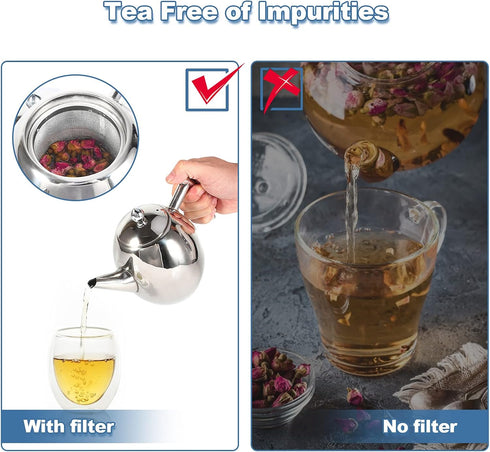 Stainless Steel Teapot Quart Tea Kettle Coffee Tea Pot Water Kettle with Removable Infuser Filter Large Capacity 33 oz (1L)...