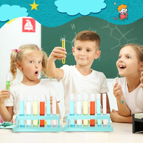 2 Sets Test Tubes with Rack Clear Plastic Test Tubes with Caps and 6 Holes Holder Rack Nurse Party Decorations Shot Tubes for Scientific Experimen...