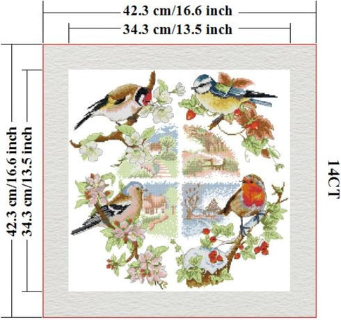 CROSSDECOR Cross Stitch Kits for Adults Full Range of DIY Stamped Cross Stitch Kits Birds of The Seasons Pattern for Gift and Home Decor 14CT 2 St...