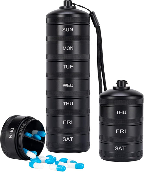 Weekly Metal Pill Organizer 2 Times a Day - XHT Portable Waterproof Travel Pill Box 7 Day, Am Pm Twice Daily Pill Case, Heavy Duty Pill Holder Con...