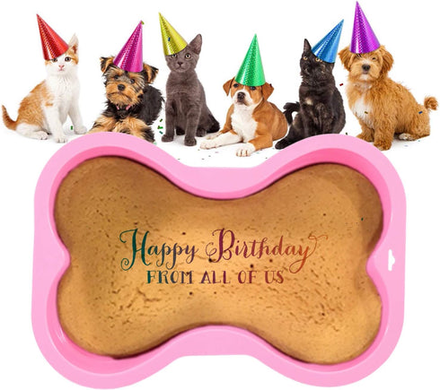 Dog Birthday Cake Mold Silicone Bone Shape Cake Pan with Decorating Pen (Pink, 10")...