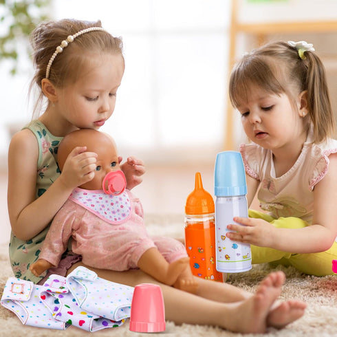 Shappy 10 Pcs Baby Doll Accessories Set Include Disappearing Milk and Juice Bottles, Pacifier, Bibs, Diapers, Baby Doll Feeding Set, Toy Baby Bott...