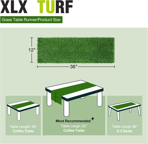 XLX TURF Artificial Grass Table Runner 12 x 36 Inches - Green Fake Grass Turf Table Runner for Golf Football Party Decorations Summer Wedding Tabl...