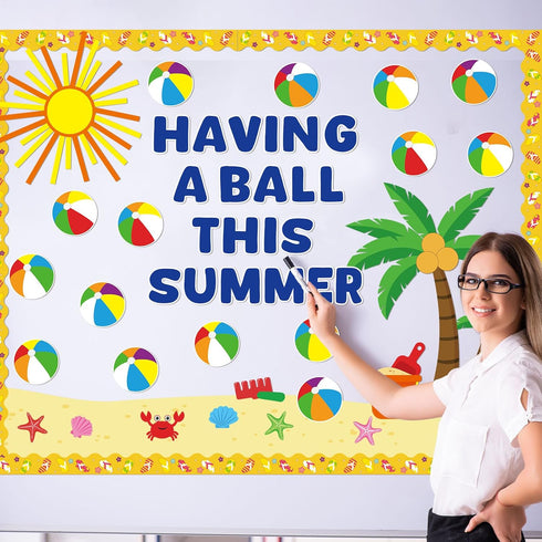 Summer Beach Ball Bulletin Board Decoration Set Summer Theme Bulletin Board Borders Summer Beach Ball Paper Cutouts Beach Ball Bulletin Boarder fo...