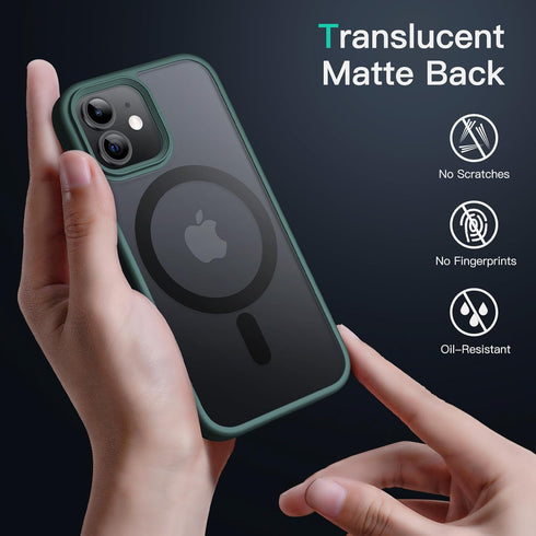 JETech Magnetic Case for iPhone 12/12 Pro 6.1-Inch Compatible with MagSafe, Translucent Matte Back Slim Shockproof Phone Cover (Dark Green)...