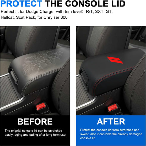 for Dodge Charger Center Console Cover 2024 2023 2022 2021-2011 for Chrysler 300 2022-2015 Leather Armrest Cover Seat Console Box Lid Protector In...
