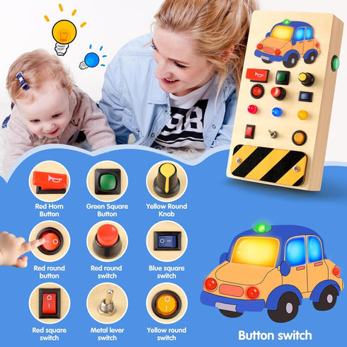 POLKRANE Busy Board with LED Light, Montessori Toys with Toggle Switch, Sensory Toys for Toddlers 1-3, Travel Toys for Educational Toddler Activit...