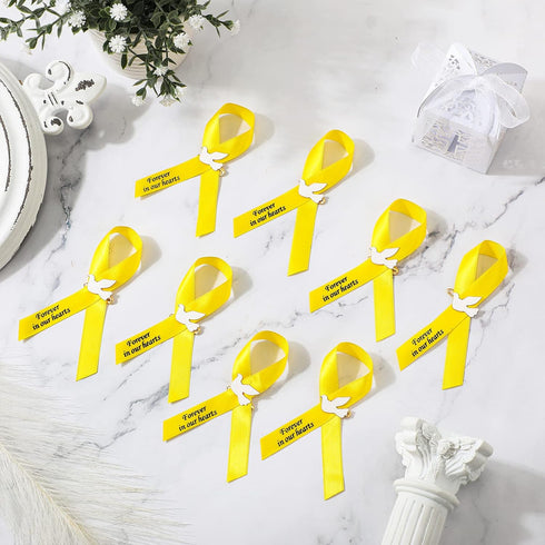 Geosar 100 Pcs Dove Funeral Ribbons Memorial Ribbon Funeral Pins Memorial Service Respect Personalized Ribbon Bow with Safety Pins and White Dove ...