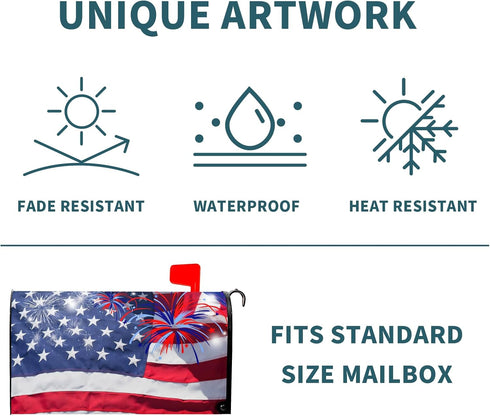 Fireworks for 4Th of July Independence Day Mailbox Covers Magnetic Standard Size 18"" X 21"",American Flag Patriotic Mailbox Wraps Post Letter Box...