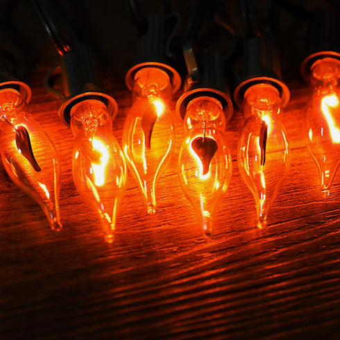 Halloween Decorations-Flickering Flame String Lights Outdoor Indoor, 12.8Ft C7 Retro Twinkle Flame Lights String with 10 Flame Light Bulbs(E12 Bul...