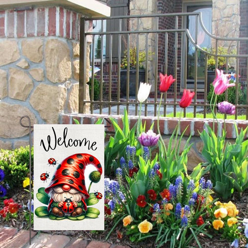 Ladybug Gnome Garden Flag 12x18 Inch Double Sided Ladybugs Welcome Yard Flag Outdoor Spring Decorations Home Patio Lawn Farmhouse Decor...