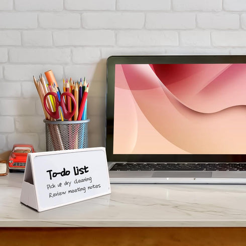 Mini Desktop Double-side Dry Erase Board, Foldable Double-side Stand-up Whiteboard with Dual-tip Marker (Two Board)...